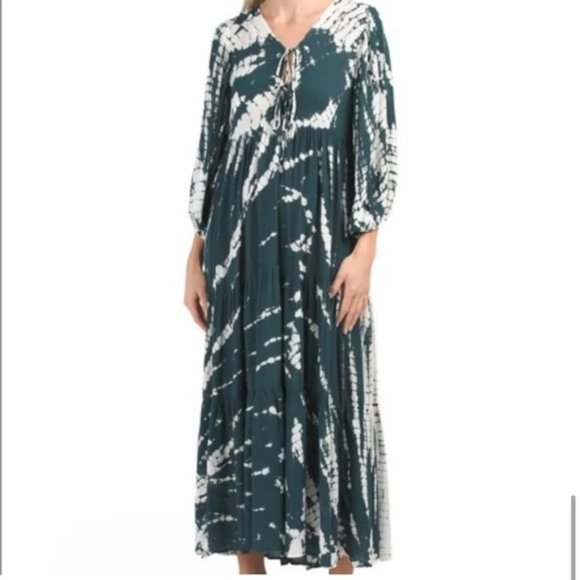 Young Fabulous and Broke Tie Dye Dawn Dress in Dark Green/ Teal and White - Picture 3 of 14